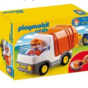 Playmobil 1.2.3 Orange and White Garbage recycling Truck